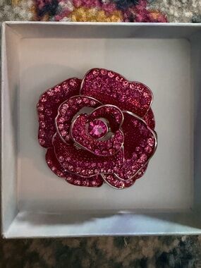 Pink Crystal Floral Brooch Pin - Women Jewelry